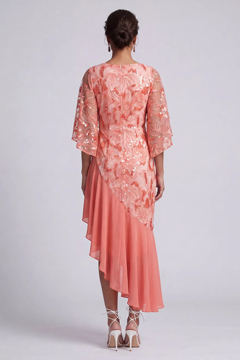 Watermelon Mermaid Asymmetrical Sequins Mother Of the Bride Dress with Ruffles sold by Zapaka product image thumbnail 2