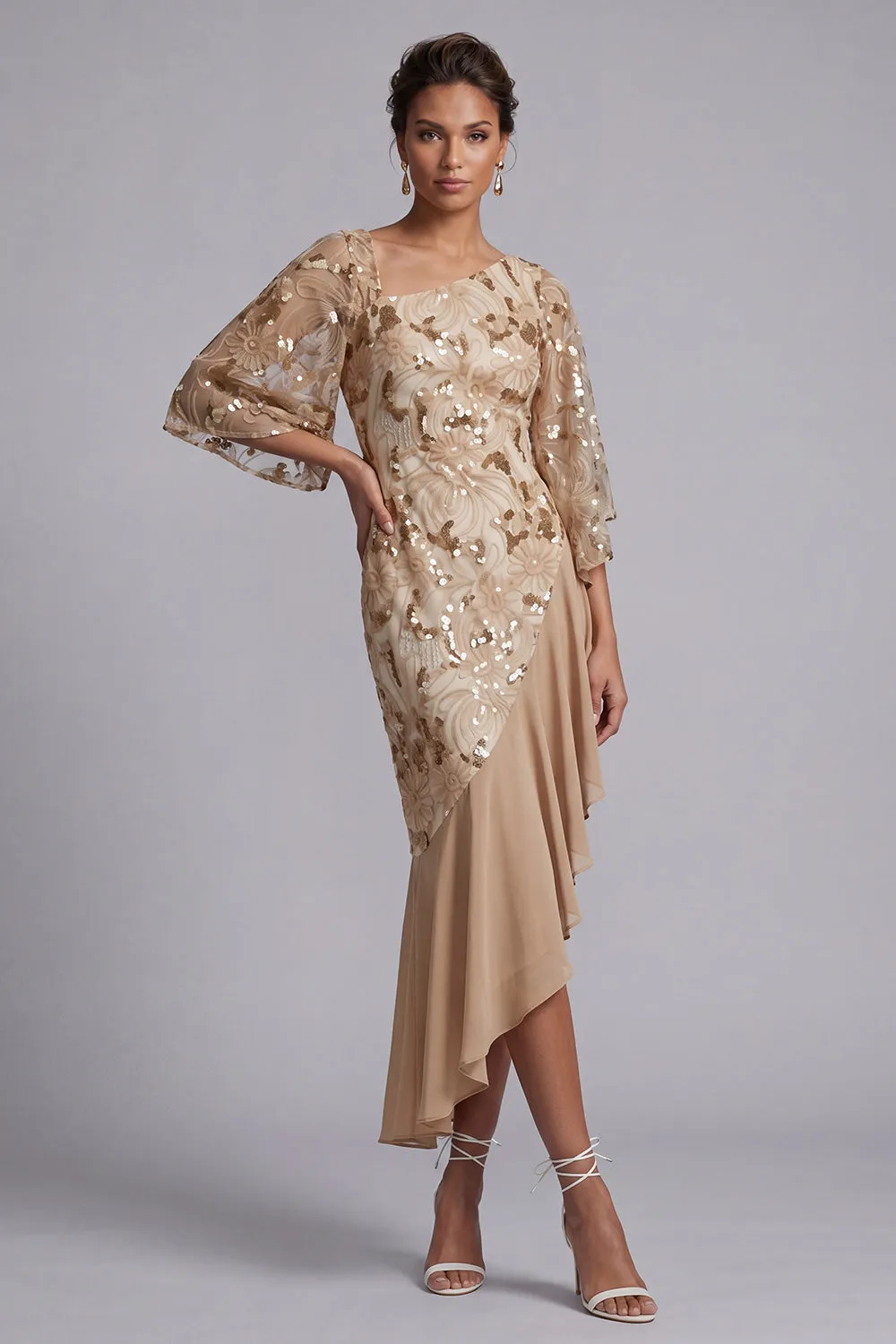 Watermelon Mermaid Asymmetrical Sequins Mother Of the Bride Dress with Ruffles sold by Zapaka product image thumbnail 5