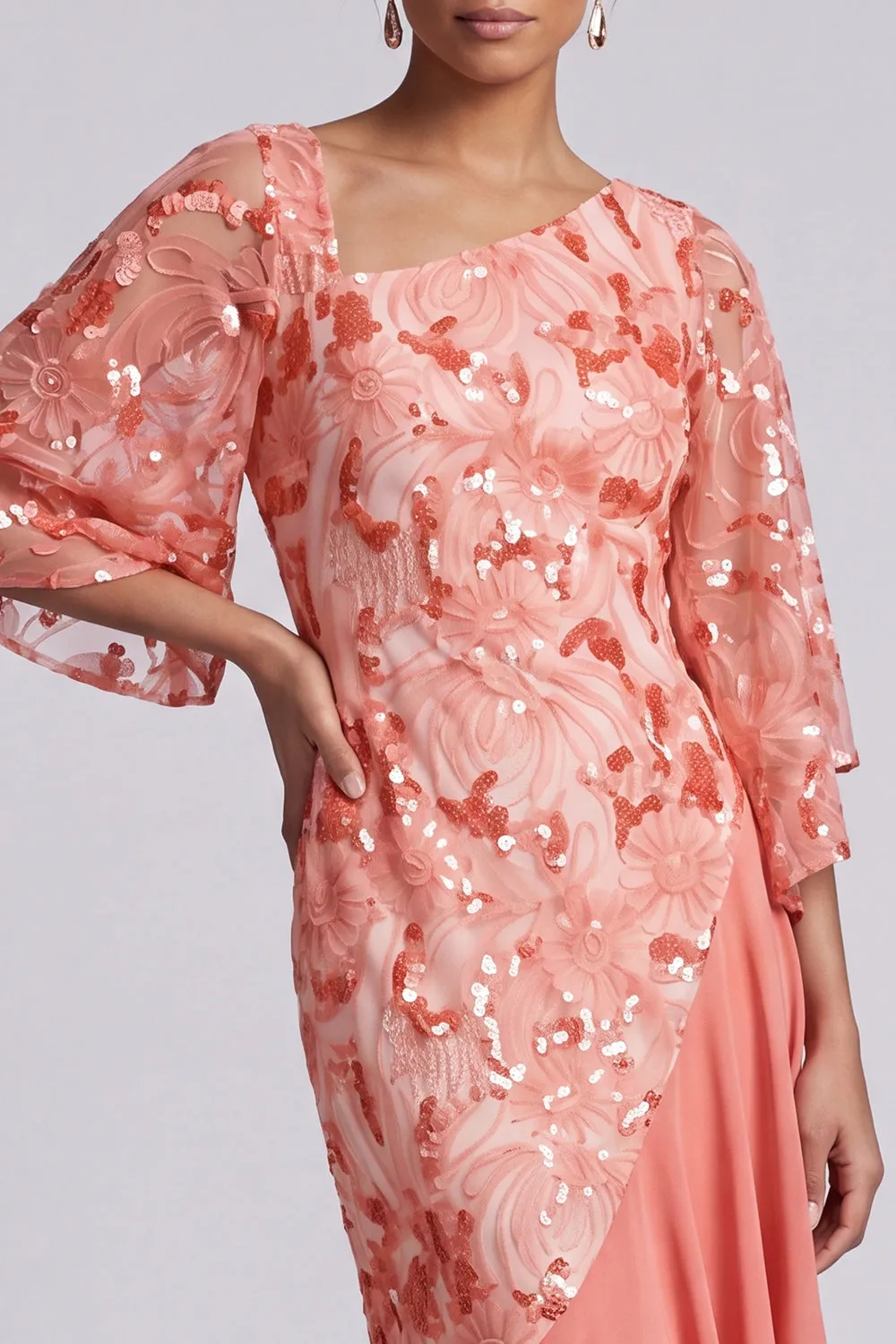 Watermelon Mermaid Asymmetrical Sequins Mother Of the Bride Dress with Ruffles sold by Zapaka product image thumbnail 3