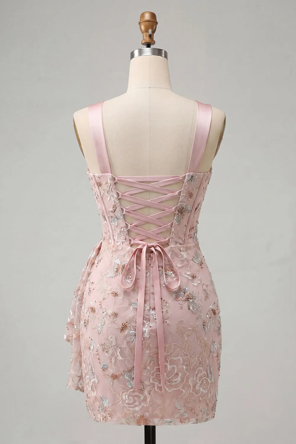 Blush Bodycon Halter Neck Corset Lace Up Back Ruched Homecoming Dress with Sash sold by Zapaka product image thumbnail 2