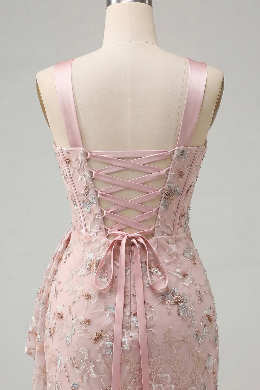 Blush Bodycon Halter Neck Corset Lace Up Back Ruched Homecoming Dress with Sash sold by Zapaka product image thumbnail 4