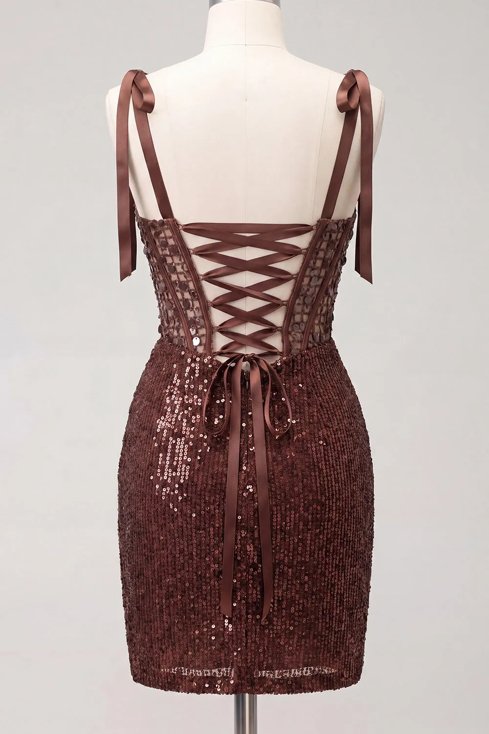 Sparkly Sheer Corset Bodycon Sequins Lace Up Back Bowed Straps Homecoming Dress with Slit sold by Zapaka product image thumbnail 2