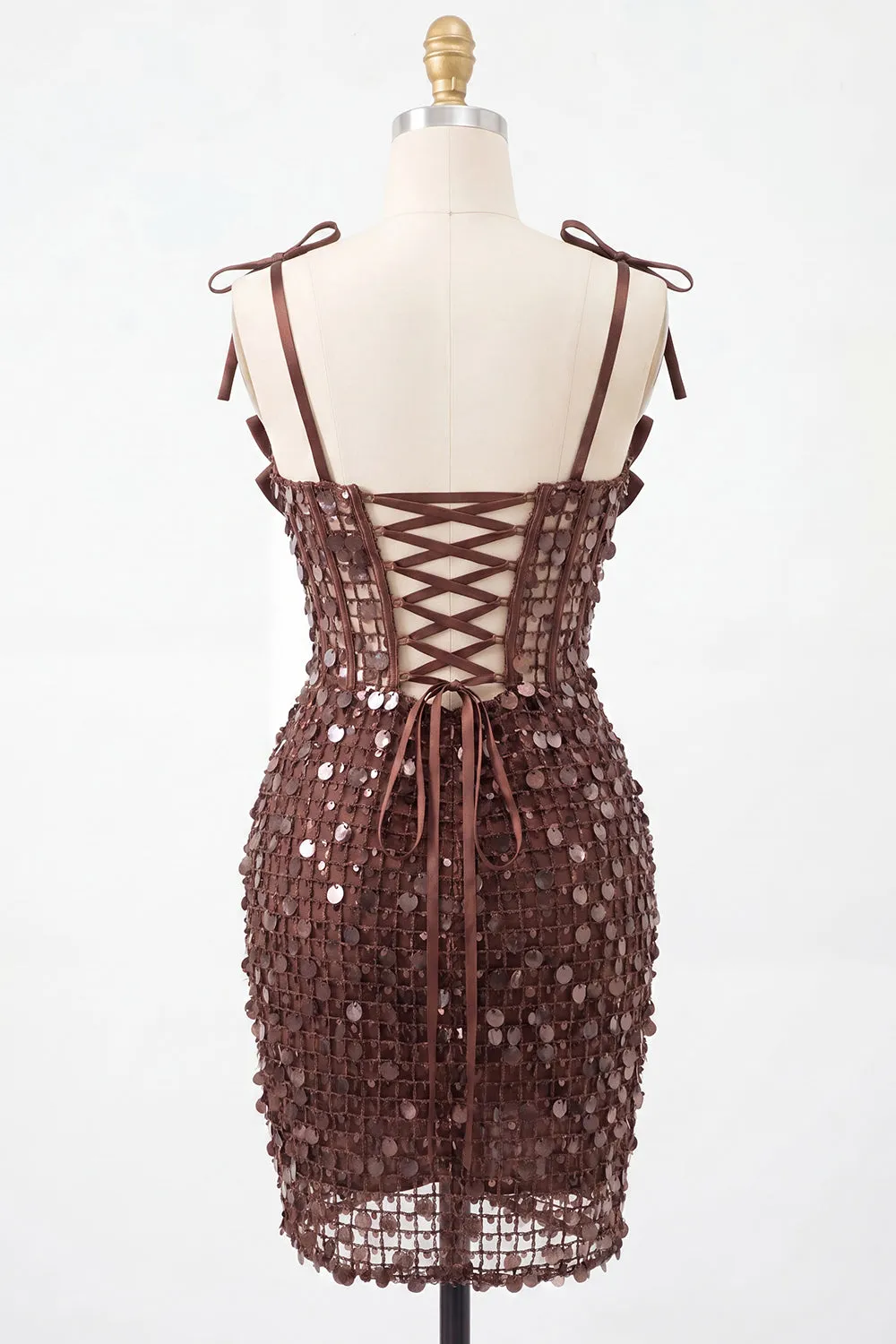 Bodycon Sheer Corset Ruched Sequins Bowed Straps Short Homecoming Dress sold by Zapaka product image thumbnail 2