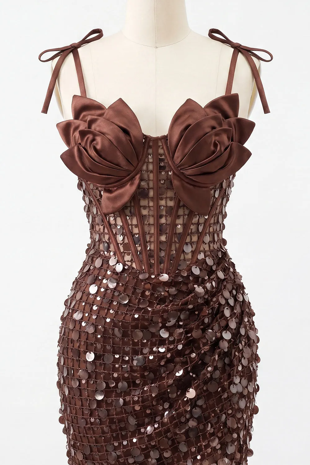 Bodycon Sheer Corset Ruched Sequins Bowed Straps Short Homecoming Dress sold by Zapaka product image thumbnail 3