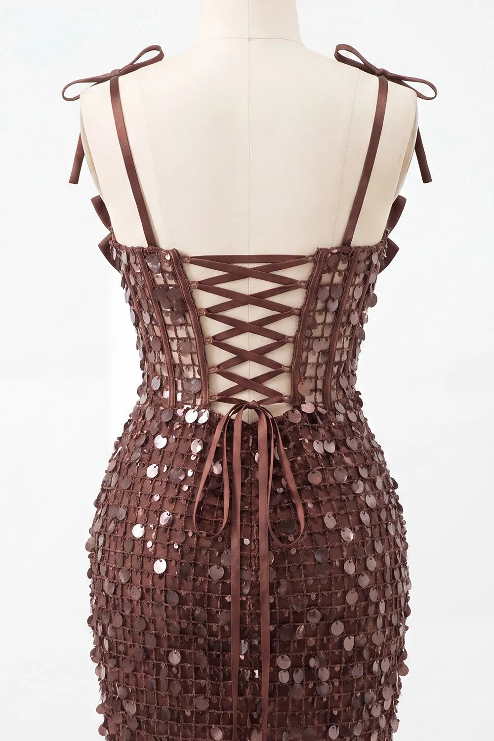 Bodycon Sheer Corset Ruched Sequins Bowed Straps Short Homecoming Dress sold by Zapaka product image thumbnail 4