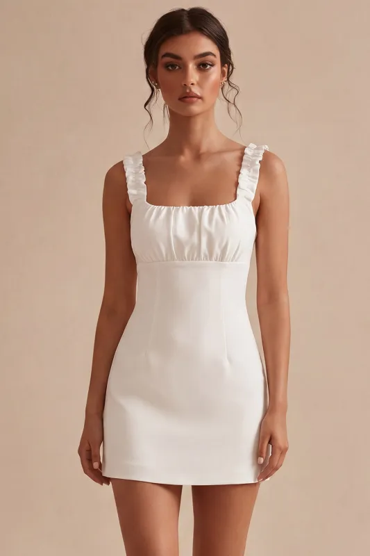 Square Neck Ruffled Bodycon Little White Dress made by Zapaka
