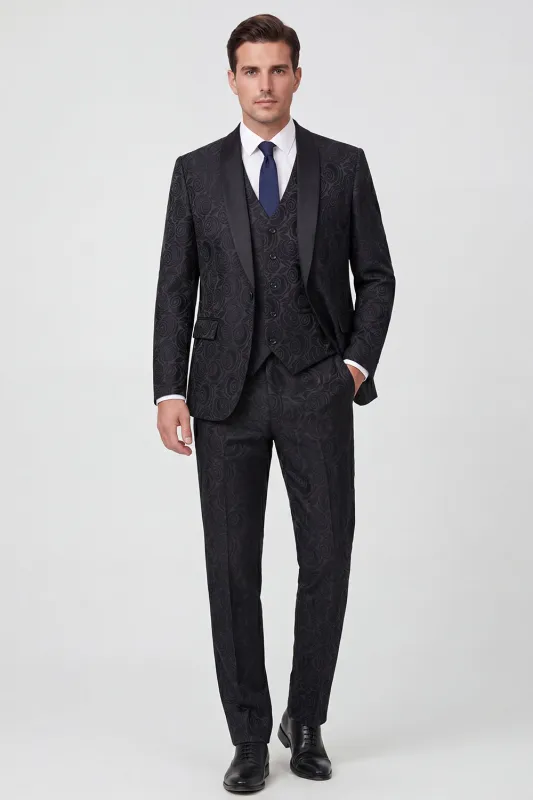 Black Shawl Lapel 3 Piece One Button Men's Prom Suits made by Zapaka