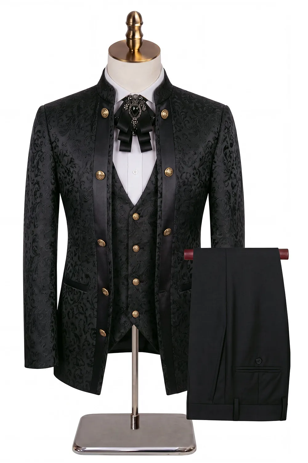 Beige Flower 3 Piece One Button Jacquard Men's Prom Suits sold by Zapaka product image thumbnail 2