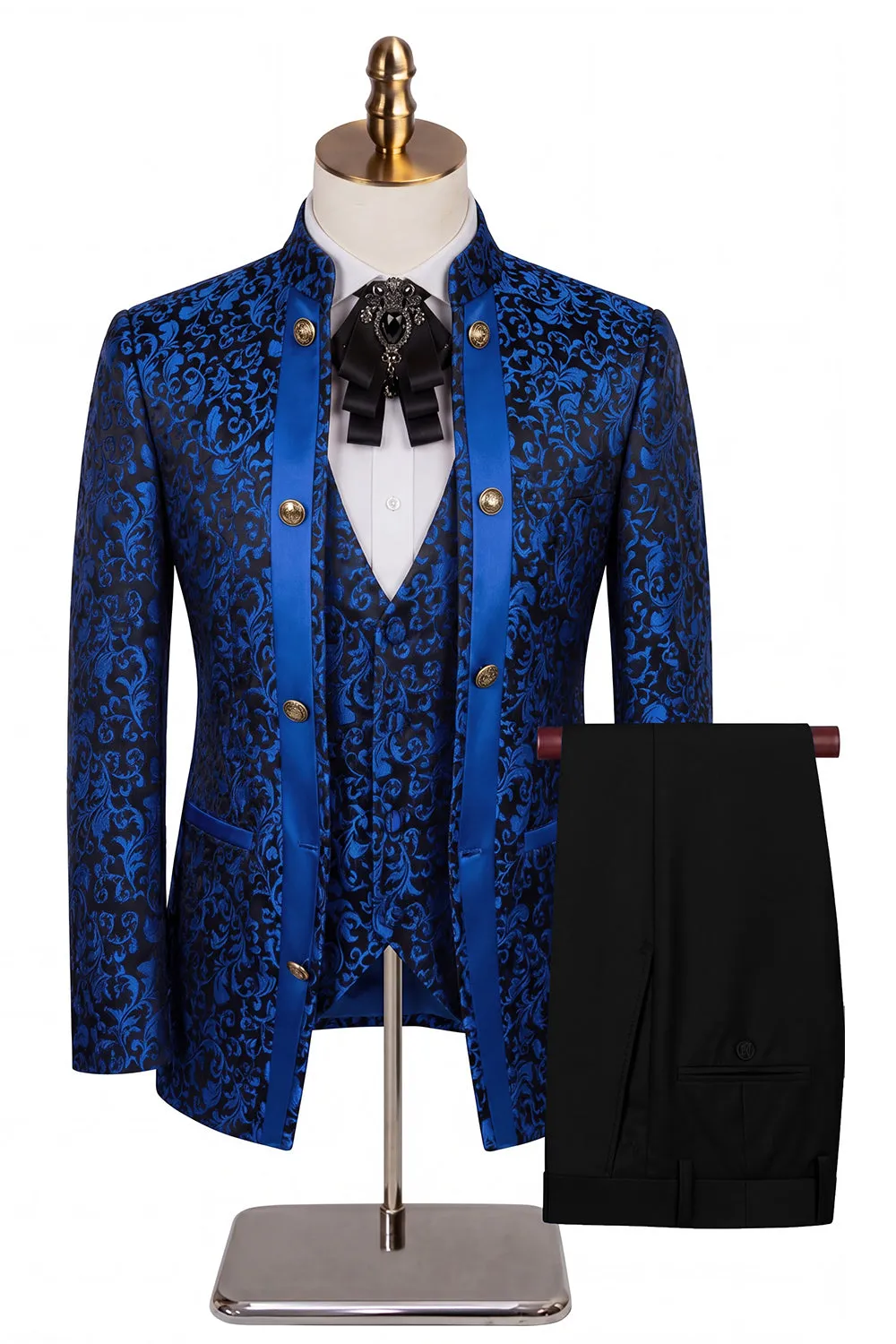 Beige Flower 3 Piece One Button Jacquard Men's Prom Suits sold by Zapaka product image thumbnail 4