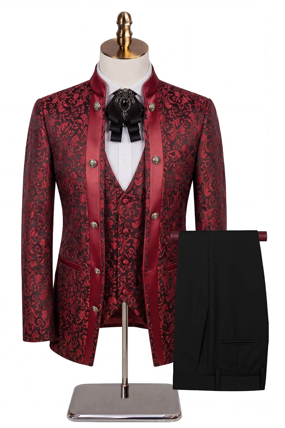 Beige Flower 3 Piece One Button Jacquard Men's Prom Suits sold by Zapaka product image thumbnail 5