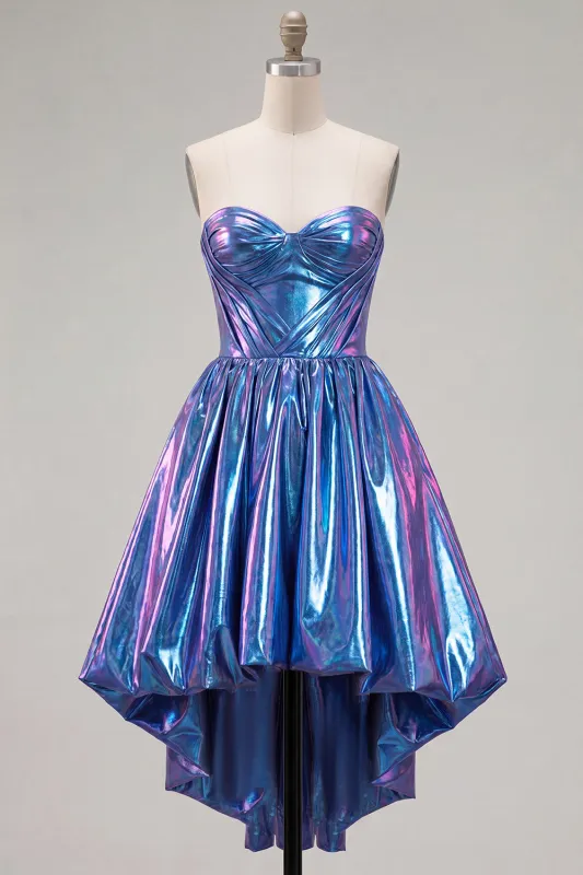 Metallic Dark Green A-Line Sweetheart Corset Asymmetrical 80s Homecoming Dress made by Zapaka