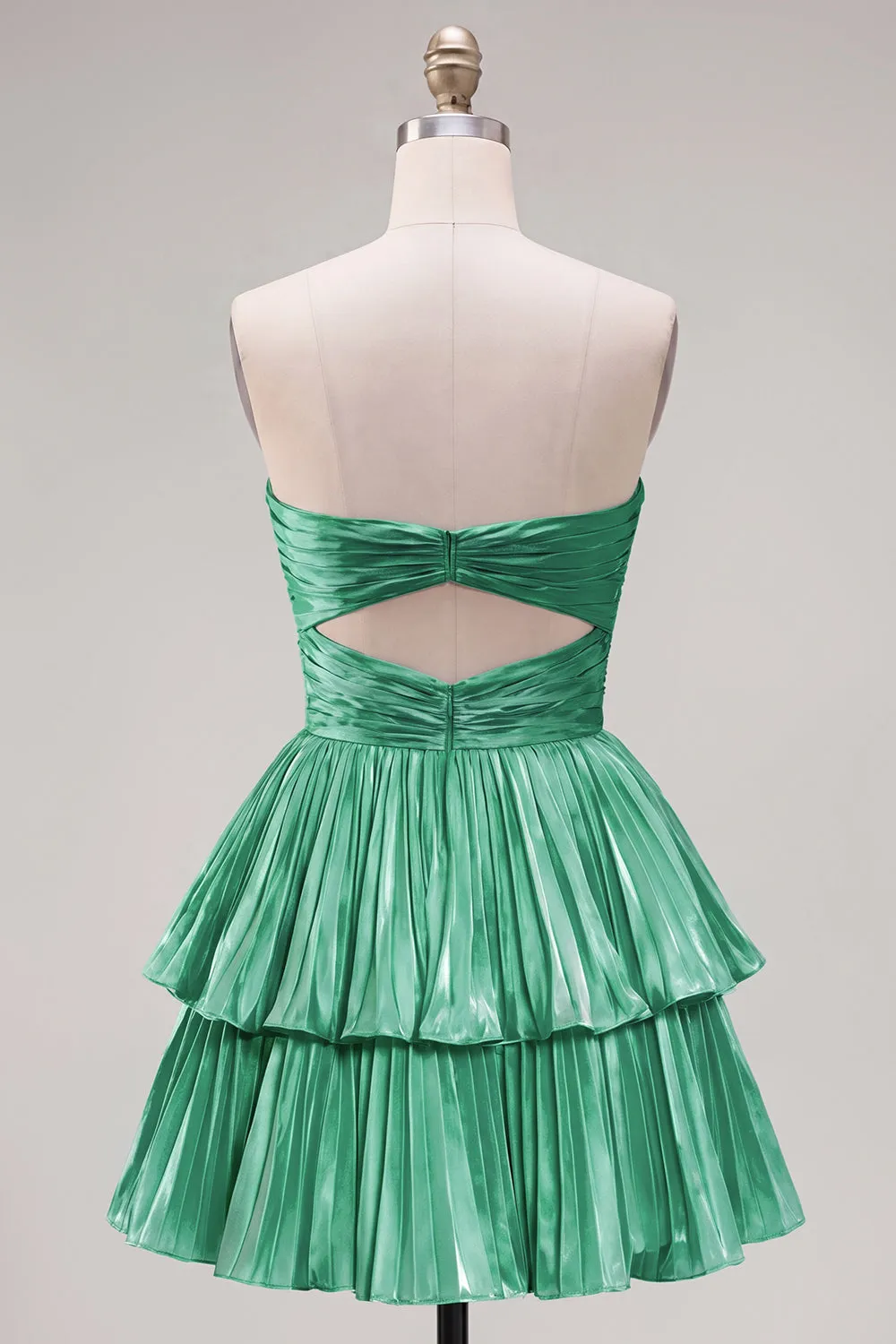 Metallic Green A-Line Tiered Sweetheart Pleated Ruched Cut Out Homecoming Dress sold by Zapaka product image thumbnail 2
