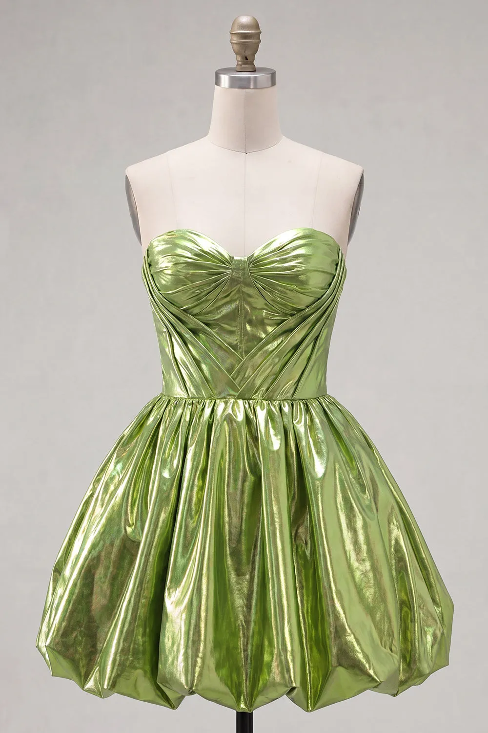 Metallic Green A-Line Sweetheart Corset Ruched Homecoming Dress sold by Zapaka