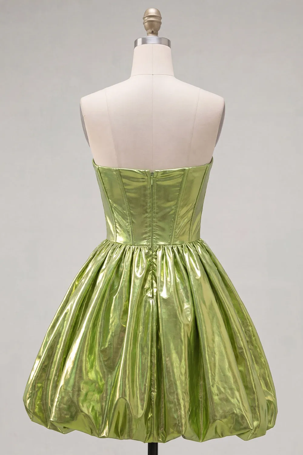 Metallic Green A-Line Sweetheart Corset Ruched Homecoming Dress sold by Zapaka product image thumbnail 2
