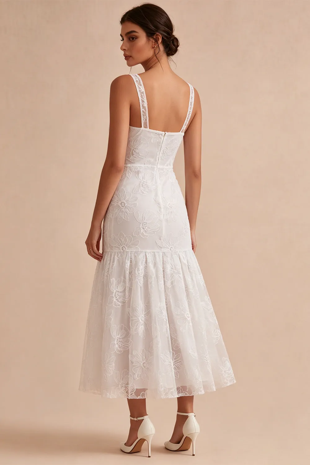 A-Line Thick Straps Floral Little White Dress sold by Zapaka product image thumbnail 2