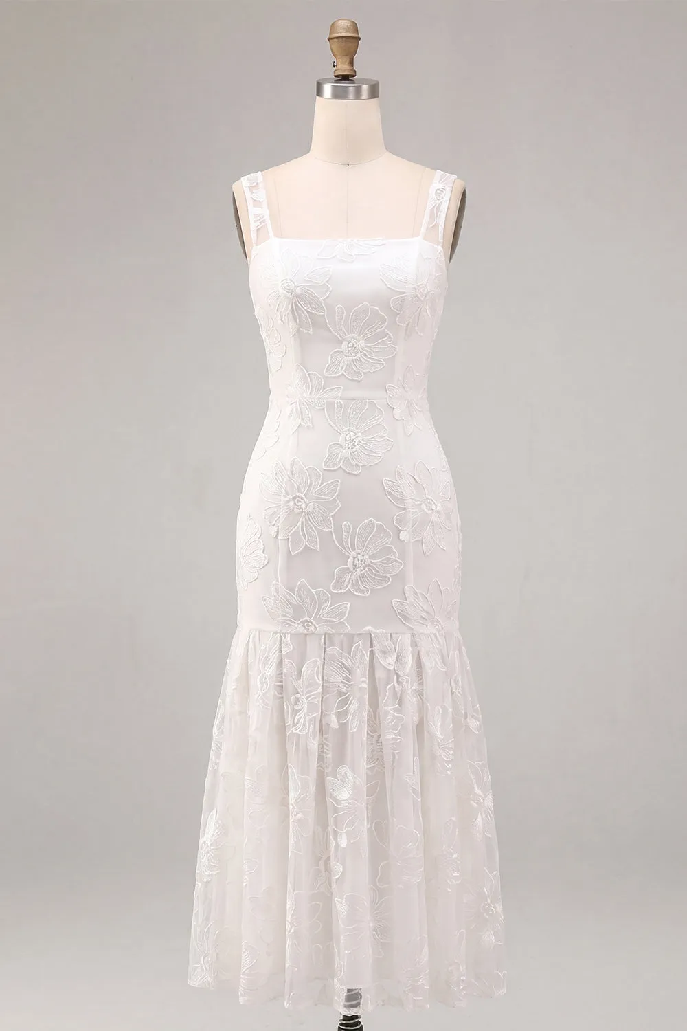 A-Line Thick Straps Floral Little White Dress sold by Zapaka product image thumbnail 5