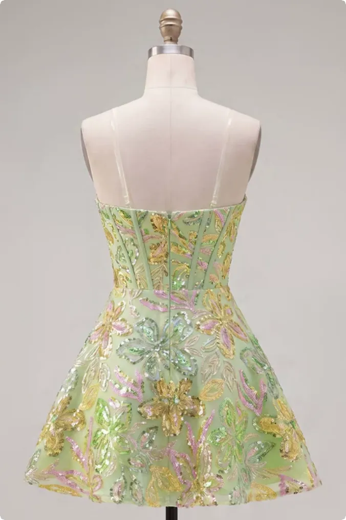 A-Line Green Corset Sequins Short Homecoming Dress sold by Zapaka product image thumbnail 2