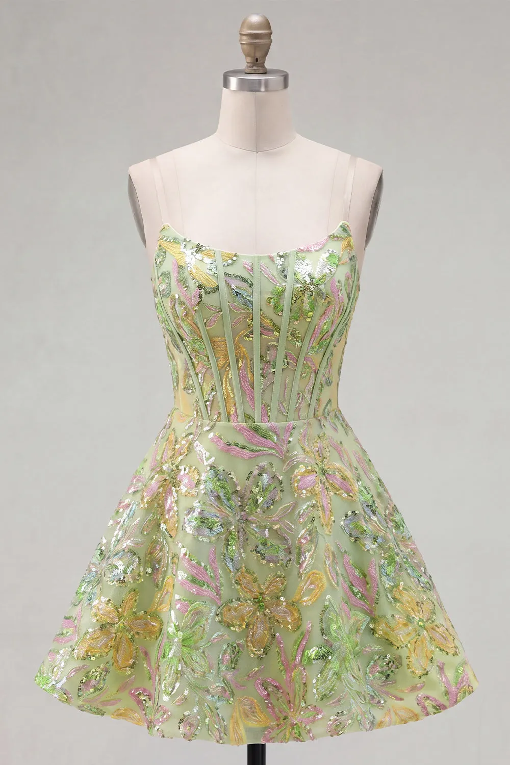 A-Line Green Corset Sequins Short Homecoming Dress sold by Zapaka