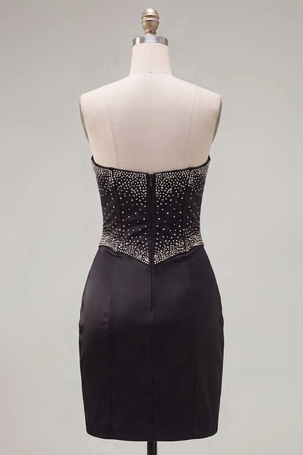 Black Bodycon Sweetheart Corset Satin Beaded Homecoming Dress with Bow sold by Zapaka product image thumbnail 2