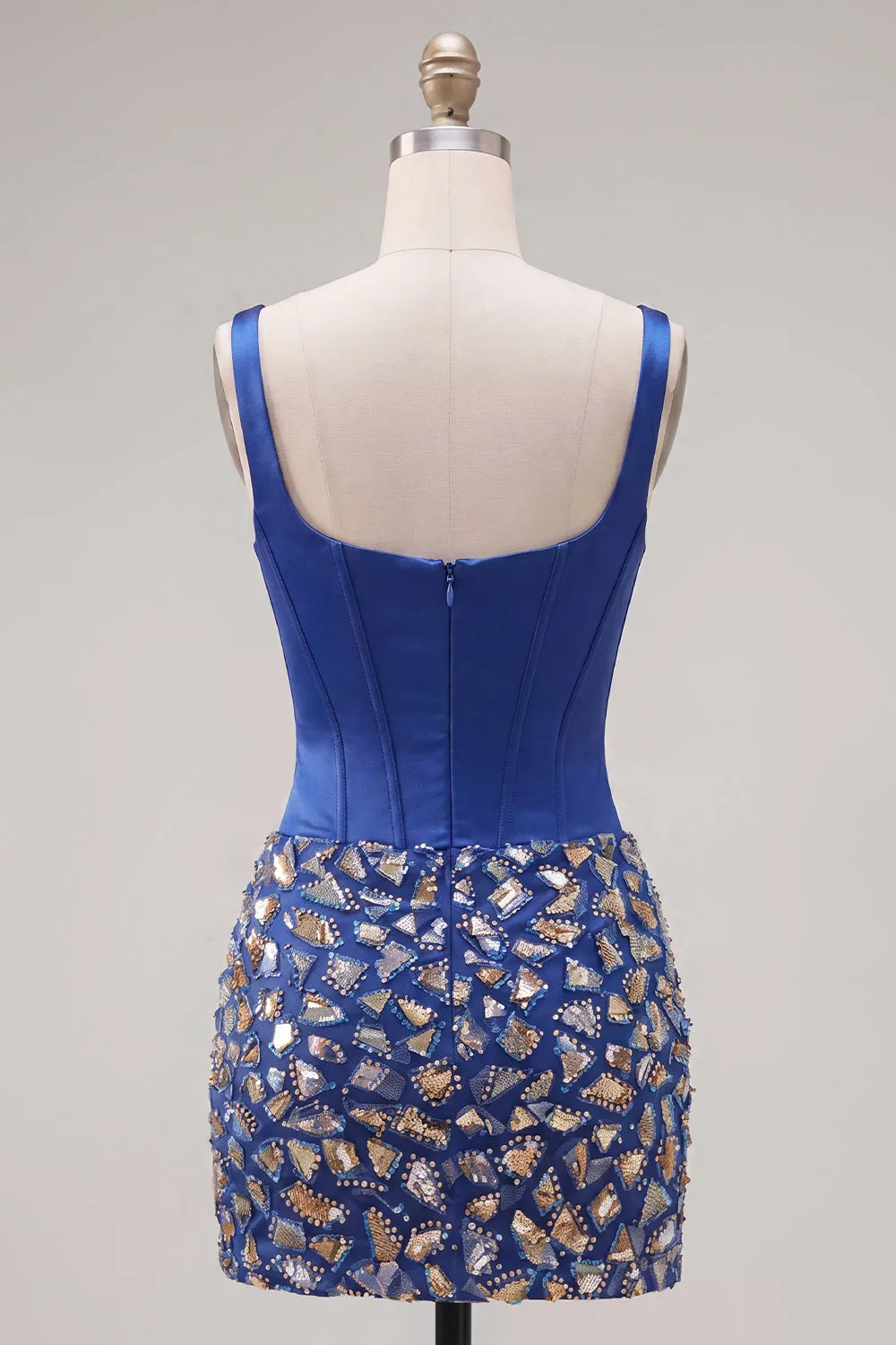 Dark Blue Bodycon Corset Square Neck Homecoming Dress with Rhinestones sold by Zapaka product image thumbnail 2