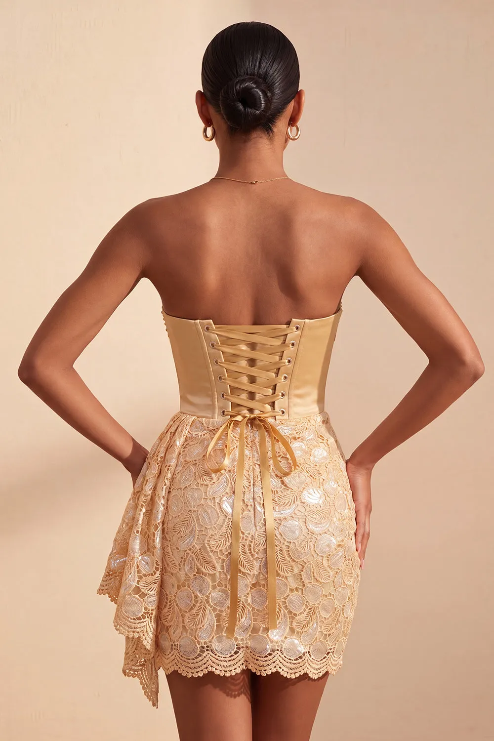 Light Yellow Bodycon Sweetheart Ruched Sequins Lace Up Back Homecoming Dress with Sash sold by Zapaka product image thumbnail 4