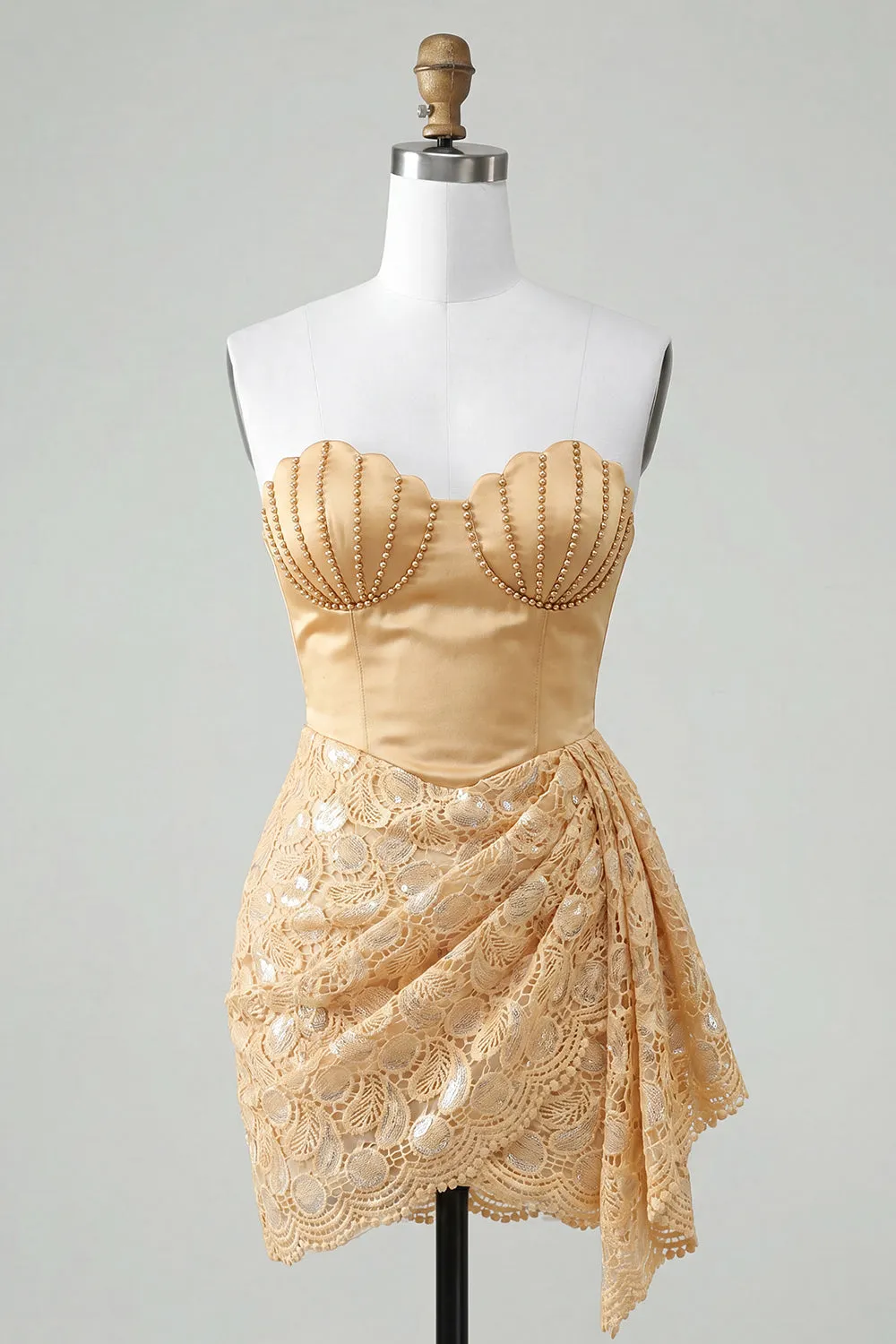 Light Yellow Bodycon Sweetheart Ruched Sequins Lace Up Back Homecoming Dress with Sash sold by Zapaka