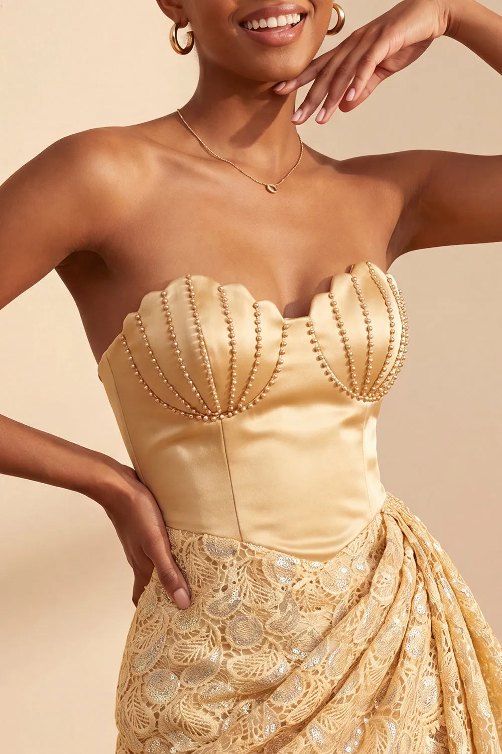 Light Yellow Bodycon Sweetheart Ruched Sequins Lace Up Back Homecoming Dress with Sash sold by Zapaka product image thumbnail 5