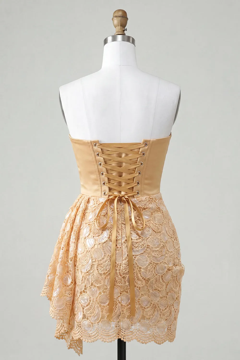 Light Yellow Bodycon Sweetheart Ruched Sequins Lace Up Back Homecoming Dress with Sash sold by Zapaka product image thumbnail 2