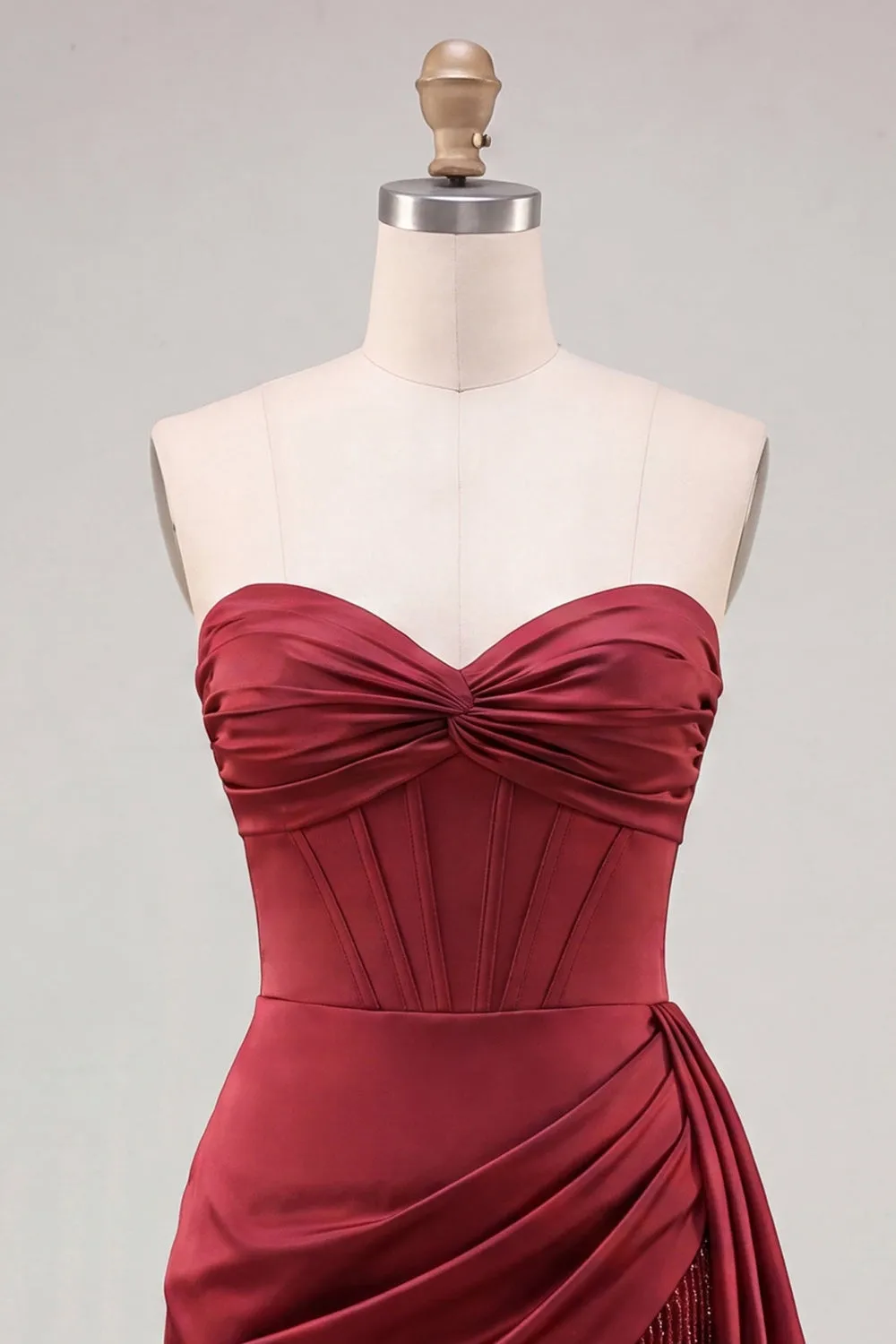 Burgundy Bodycon Sweetheart Corset Ruched Fringed Lace Up Back Homecoming Dress sold by Zapaka product image thumbnail 5
