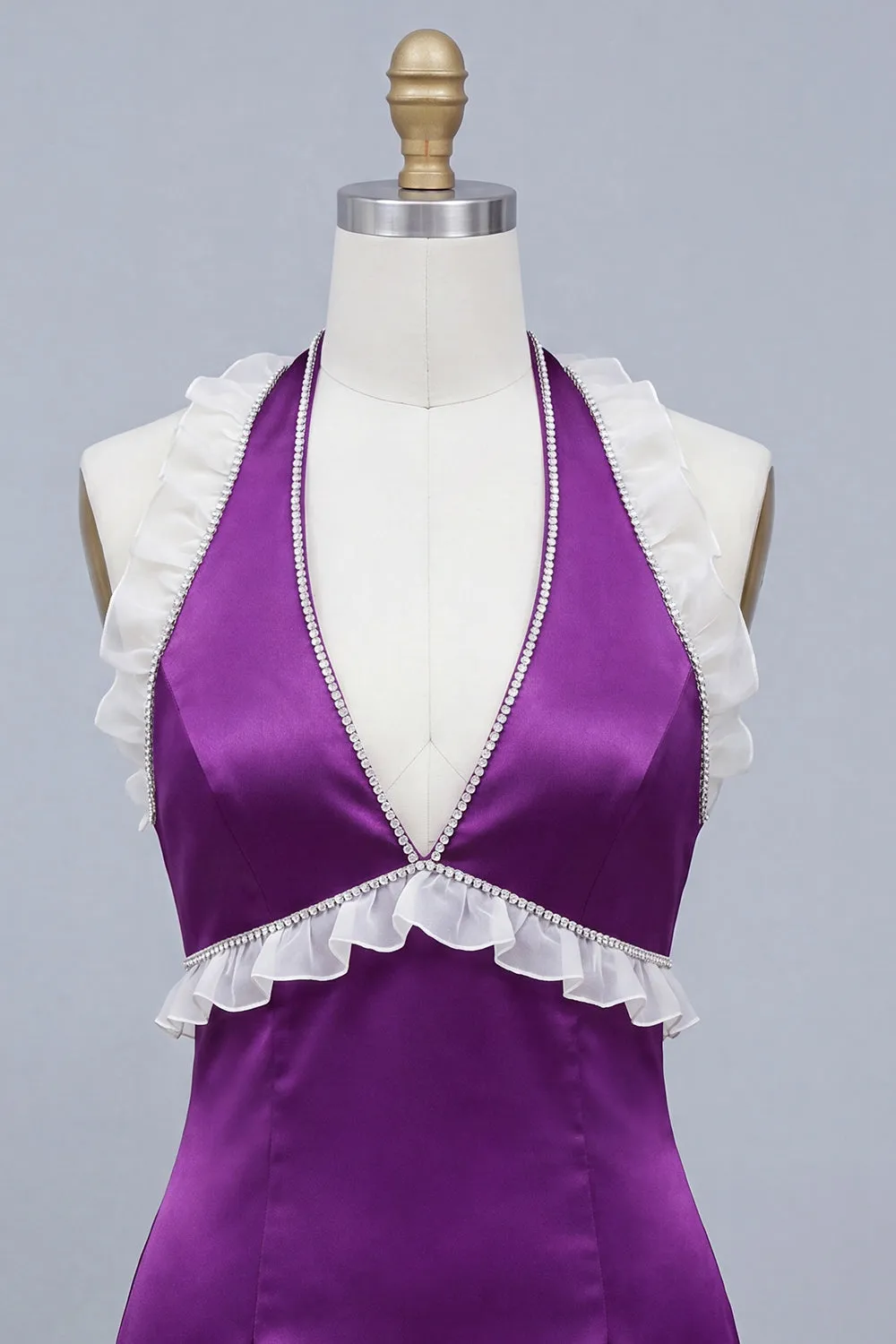 Satin Purple Bodycon Beaded Halter Neck Short Homecoming Dress with Lace Up Back sold by Zapaka product image thumbnail 5