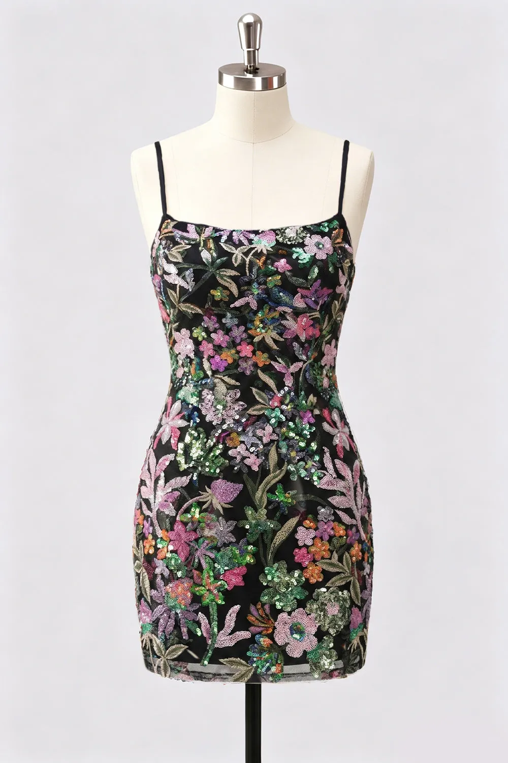 Lilac Bodycon Floral Embroidery Sequins Short Homecoming Dress with Lace Up Back sold by Zapaka product image thumbnail 5