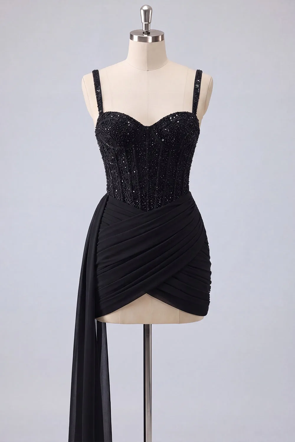 Pink Bodycon Corset Ruched Beaded Lace Up Back Homecoming Dress with Sash sold by Zapaka product image thumbnail 5