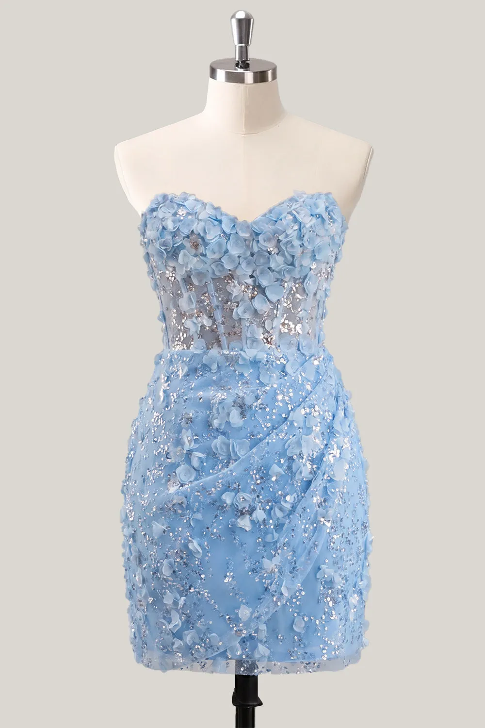 Bodycon Strapless Floral Sheer Corset Sequins Homecoming Dress with Lace Up Back sold by Zapaka product image thumbnail 5