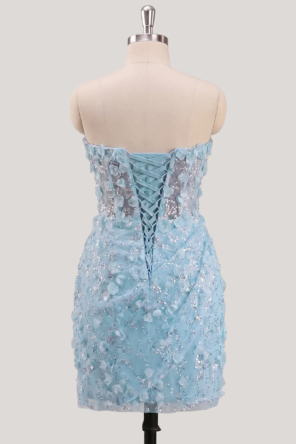 Bodycon Strapless Floral Sheer Corset Sequins Homecoming Dress with Lace Up Back sold by Zapaka product image thumbnail 2