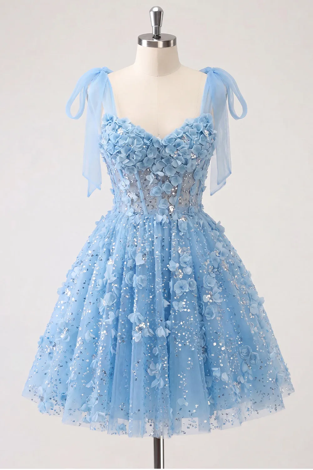 A-Line Floral Sheer Corset Sequins Homecoming Dress with Lace Up Back sold by Zapaka product image thumbnail 5