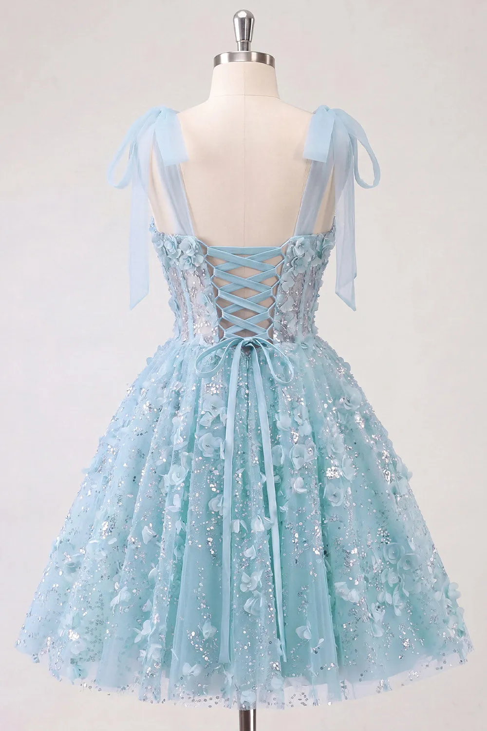 A-Line Floral Sheer Corset Sequins Homecoming Dress with Lace Up Back sold by Zapaka product image thumbnail 2