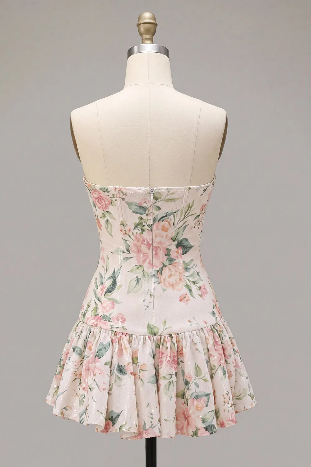 Sparkly White Pink Flower A-Line Strapless Sequins Homecoming Dress with Neck Scarf sold by Zapaka product image thumbnail 2
