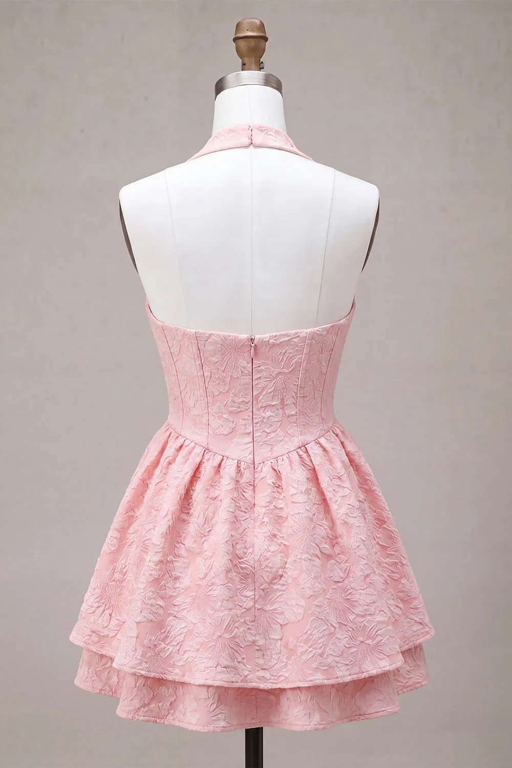Pink A-Line Cowl Neck Corset Tiered Homecoming Dress sold by Zapaka product image thumbnail 2