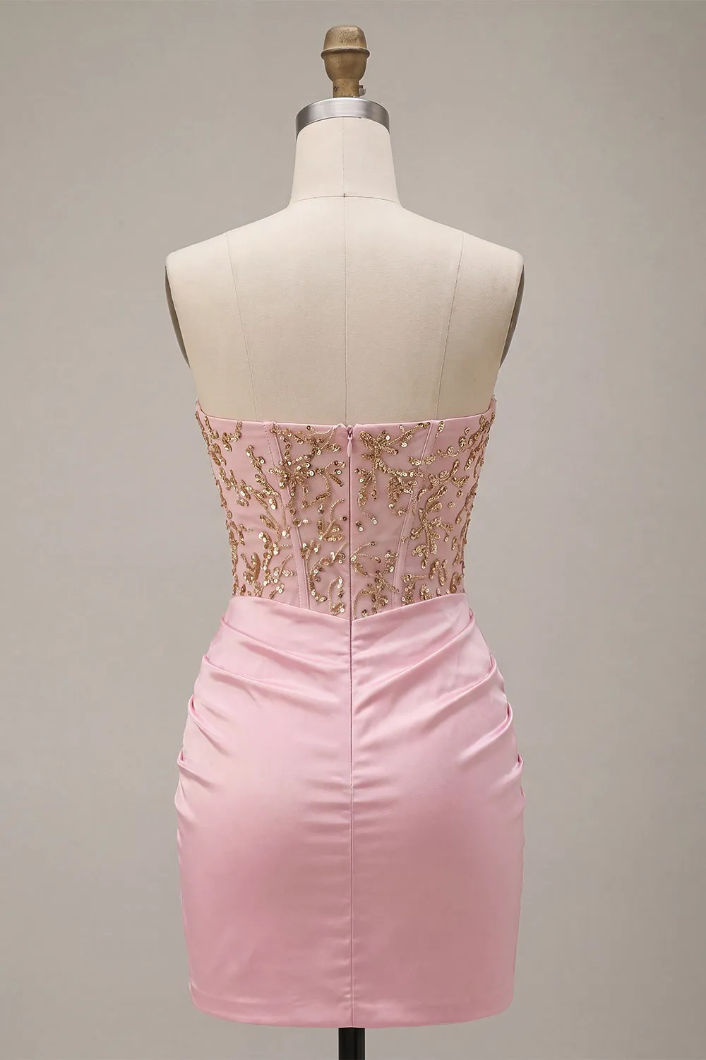 Pink Strapless Bodycon Beaded Ruched Homecoming Dress sold by Zapaka product image thumbnail 2