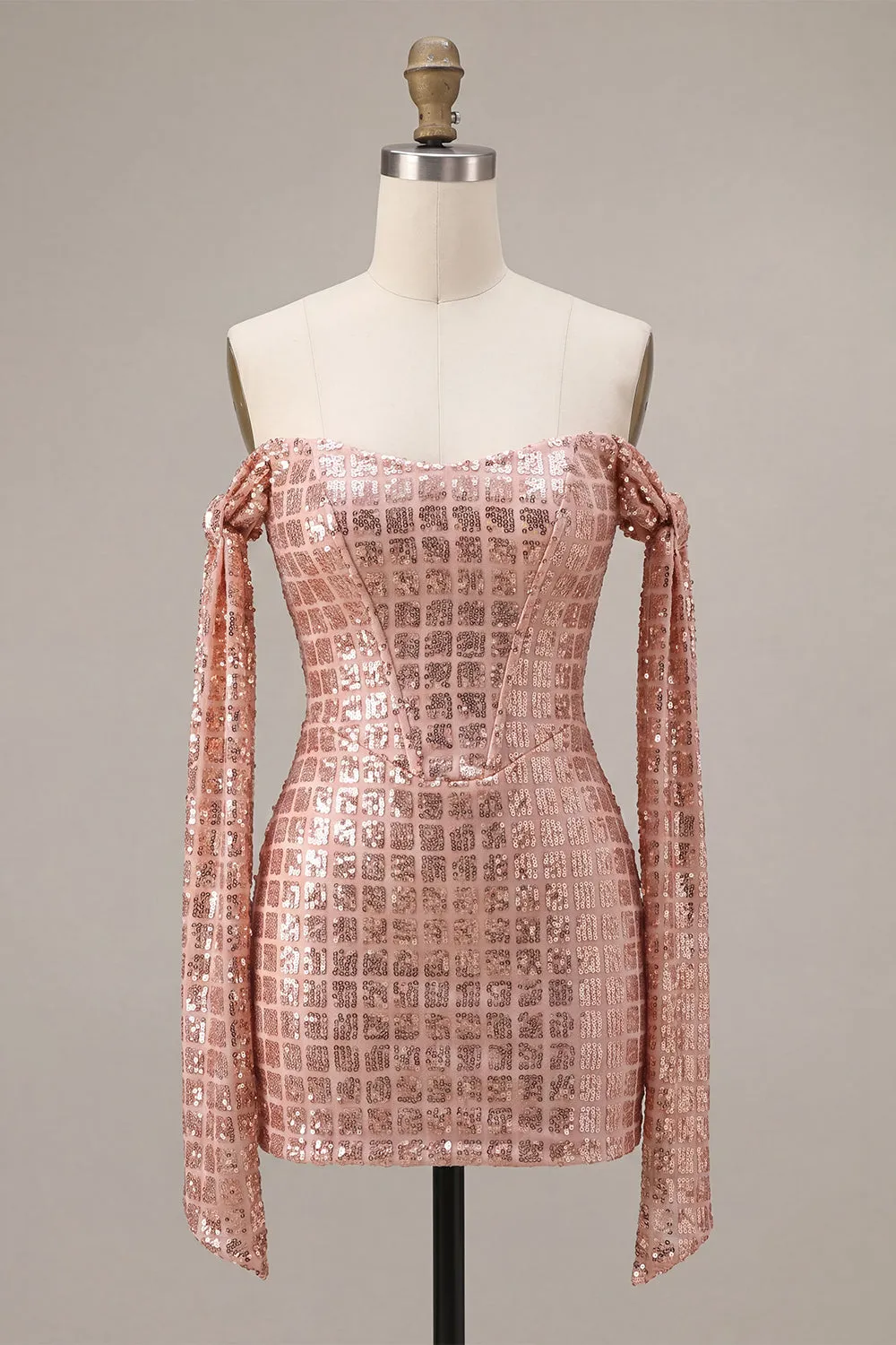 Sparkly Champagne Off the Shoulder Bodycon Sequins Homecoming Dress sold by Zapaka