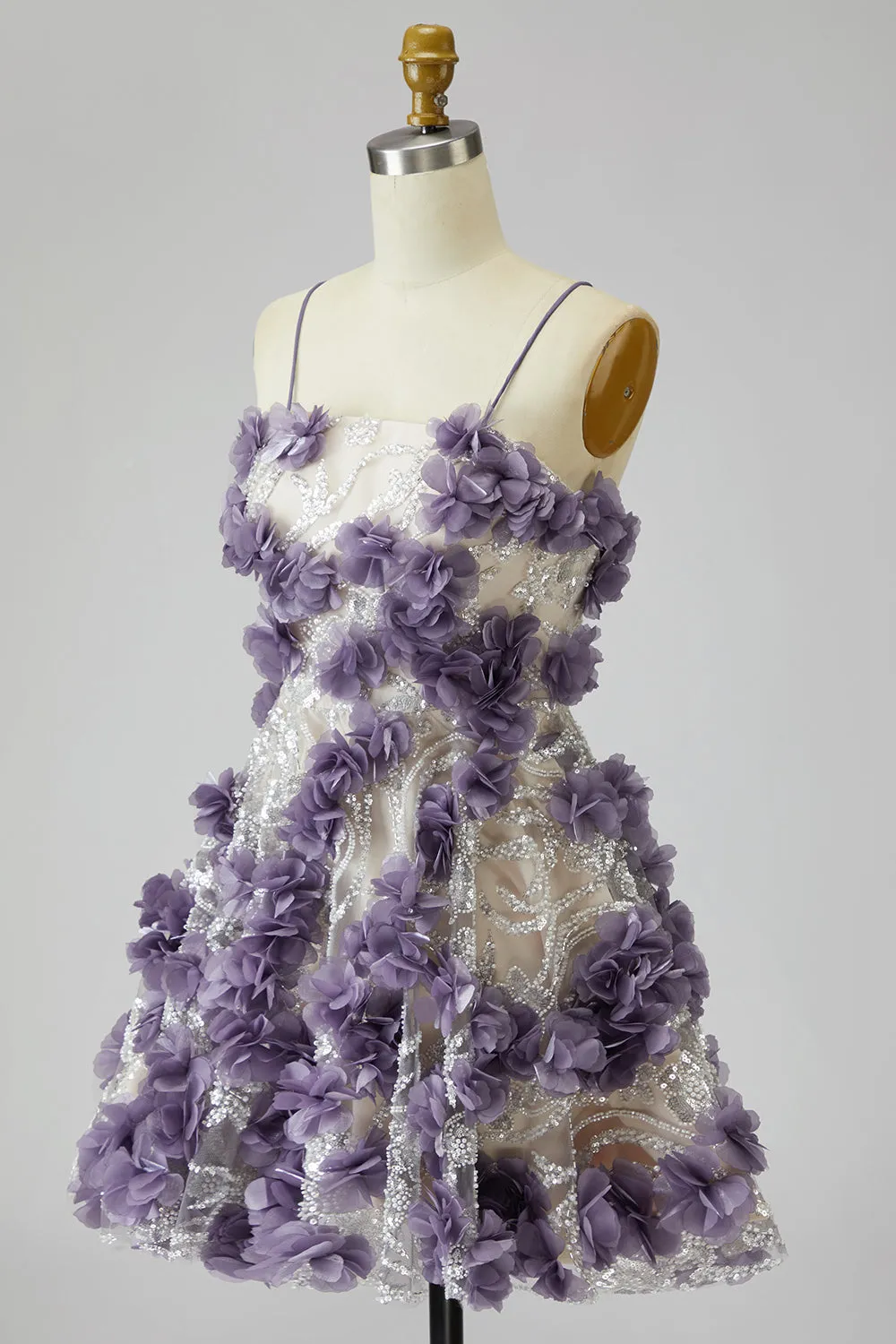 Sparkly Purple Sequin 3D Floral Pearl Short Homecoming Dress with Sequins sold by Zapaka product image thumbnail 5