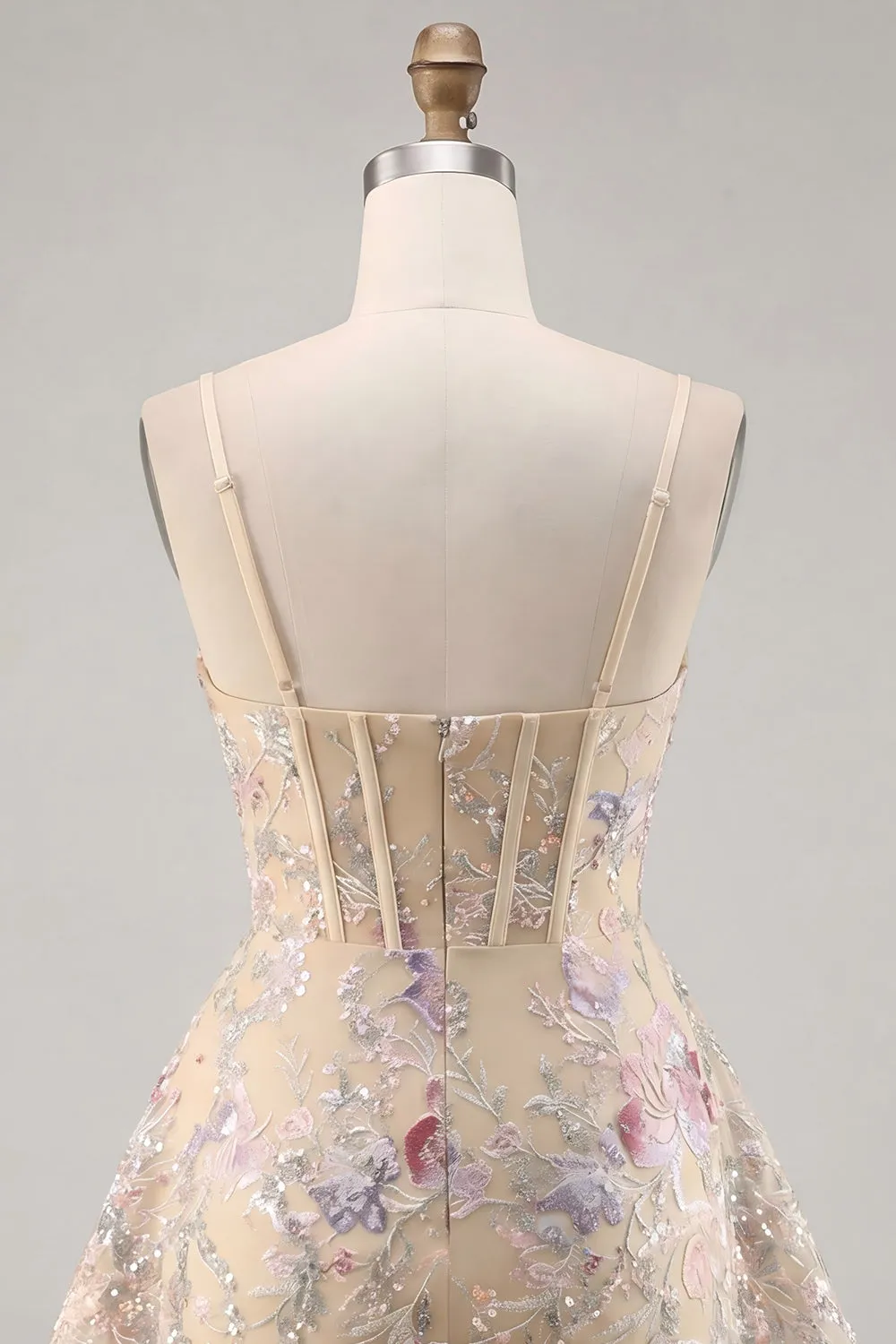 Apricot A-Line Spaghetti Straps Sequin Corset Floral Short Homecoming Dress sold by Zapaka product image thumbnail 4