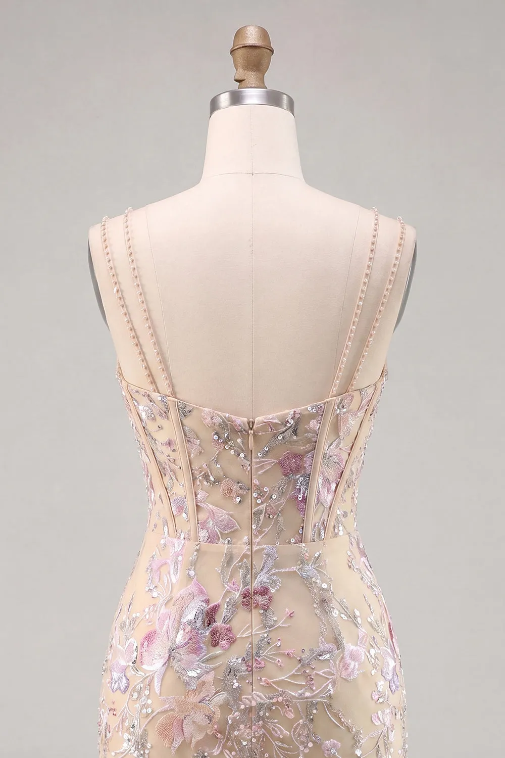 Apricot Bodycon Spaghetti Straps Sequin Floral Corset Short Homecoming Dress sold by Zapaka product image thumbnail 4