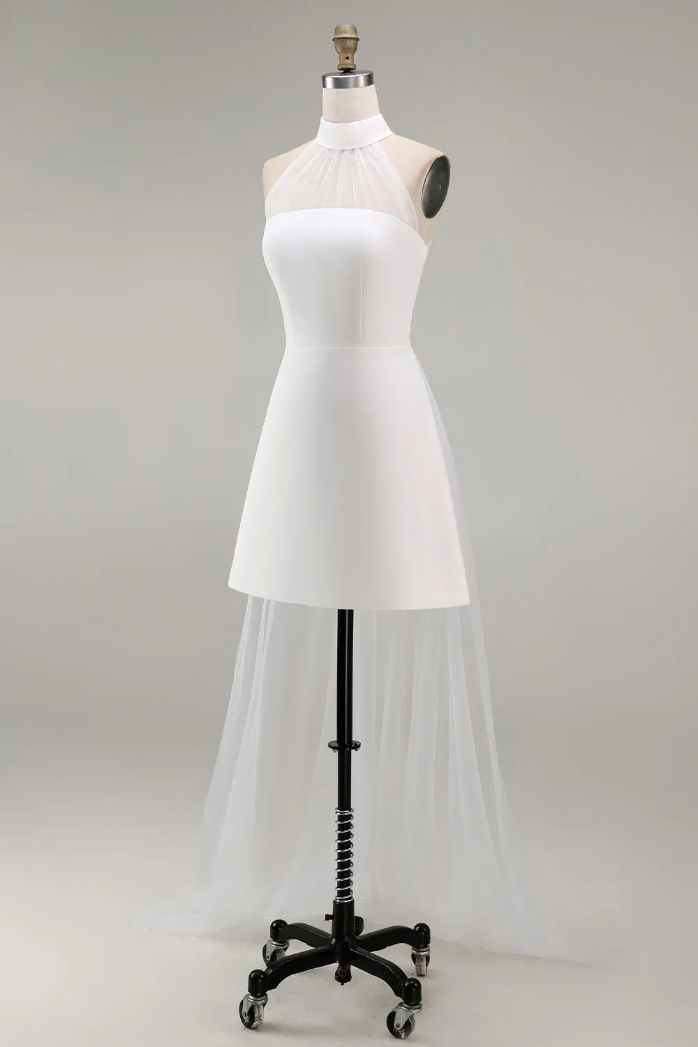 A-Line Halter Neck Little White Dress with Sleeveless sold by Zapaka product image thumbnail 3