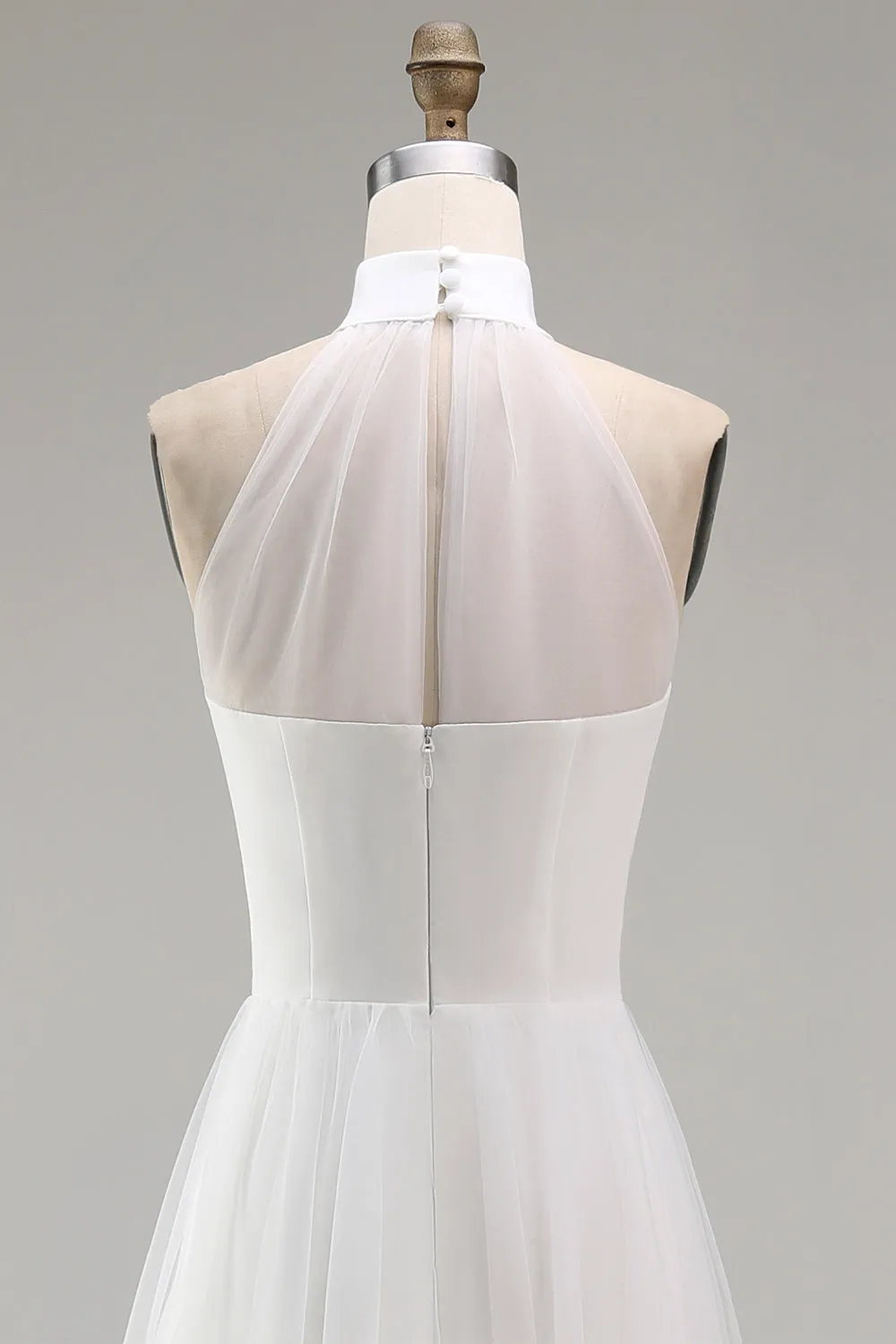 A-Line Halter Neck Little White Dress with Sleeveless sold by Zapaka product image thumbnail 5