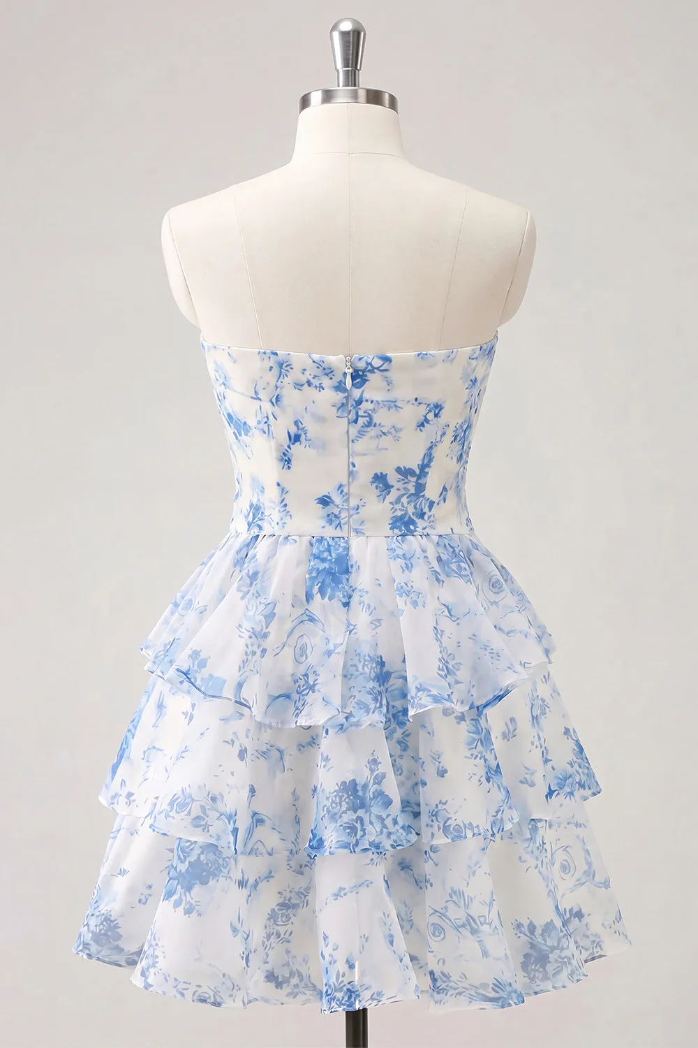 Light Blue Sweetheart Key Hole Tiered Floral Chiffon Homecoming Dress sold by Zapaka product image thumbnail 2