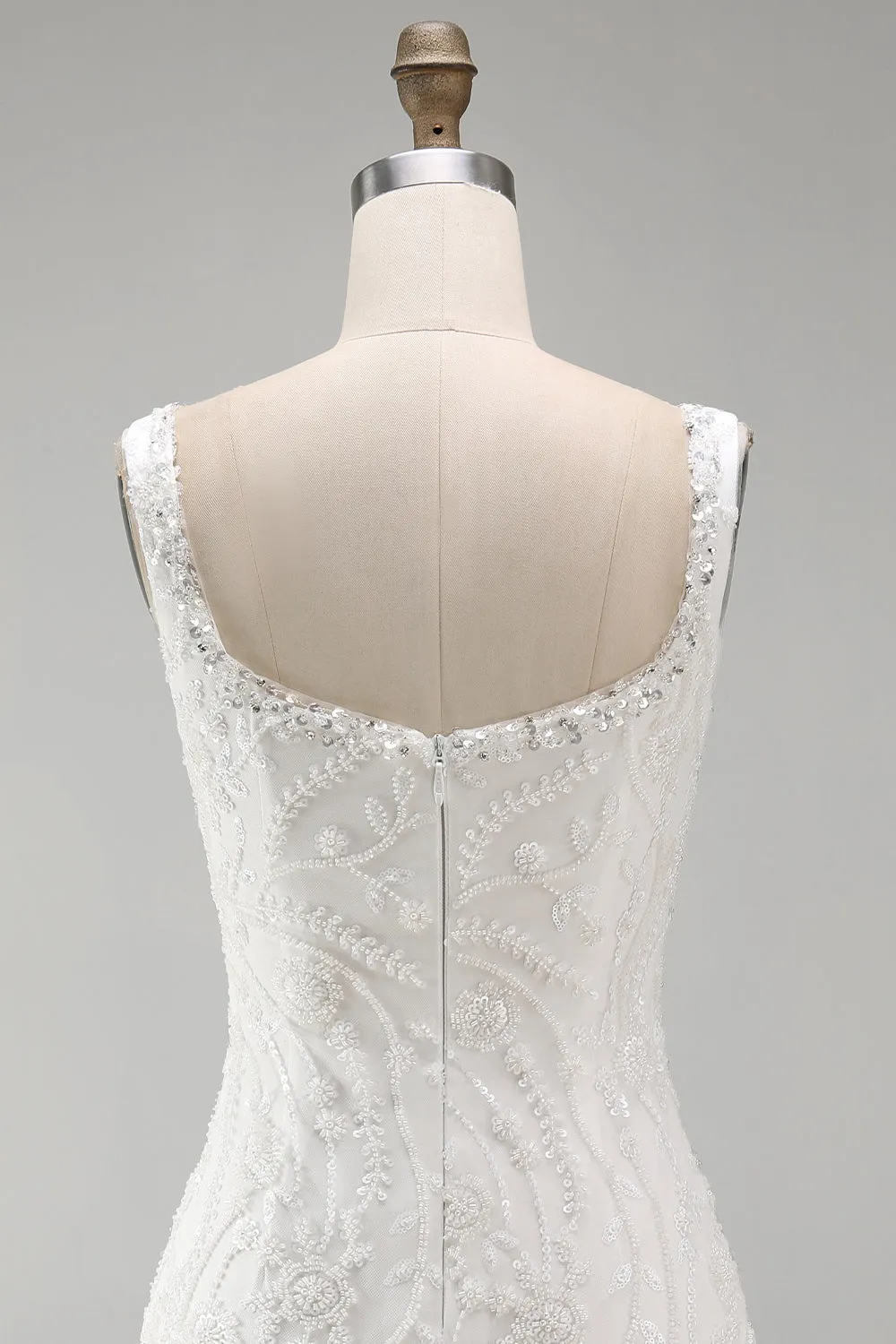 Sparkly Pearl White Thick Straps Floral Beaded Tight Short Homecoming Dress sold by Zapaka product image thumbnail 4
