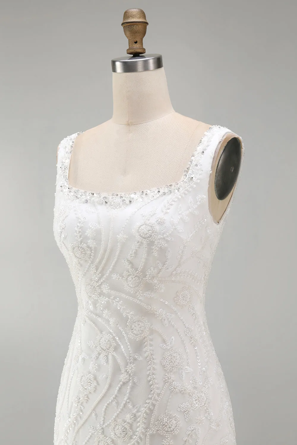 Sparkly Pearl White Thick Straps Floral Beaded Tight Short Homecoming Dress sold by Zapaka product image thumbnail 5
