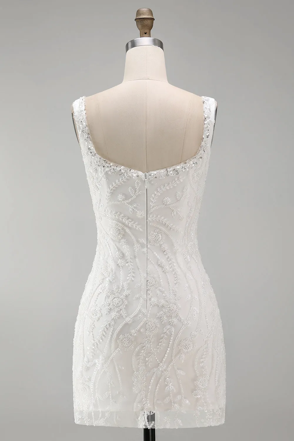 Sparkly Pearl White Thick Straps Floral Beaded Tight Short Homecoming Dress sold by Zapaka product image thumbnail 2