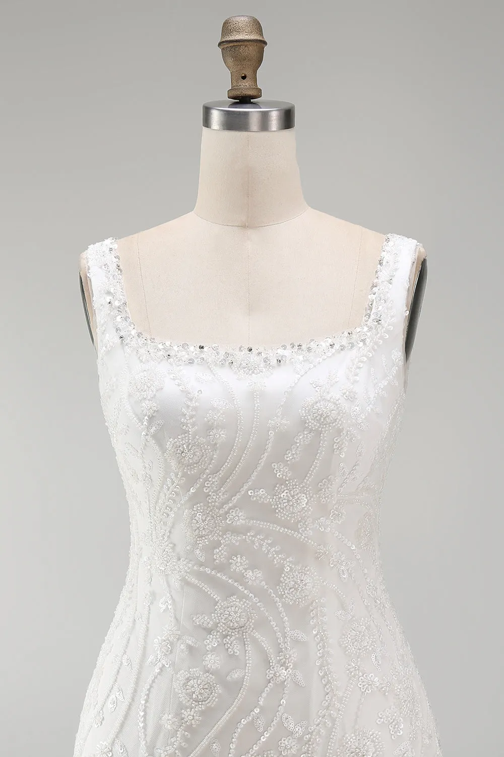 Sparkly Pearl White Thick Straps Floral Beaded Tight Short Homecoming Dress sold by Zapaka product image thumbnail 3